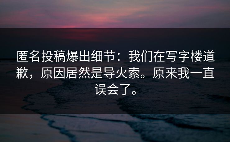 匿名投稿爆出细节：我们在写字楼道歉，原因居然是导火索。原来我一直误会了。